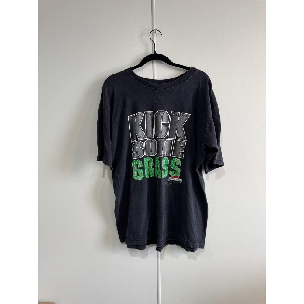 VTG Kick Some Grass Shirt Mens XL Black Bryce Stratton Lawn Care Tee T-Shirt 90s